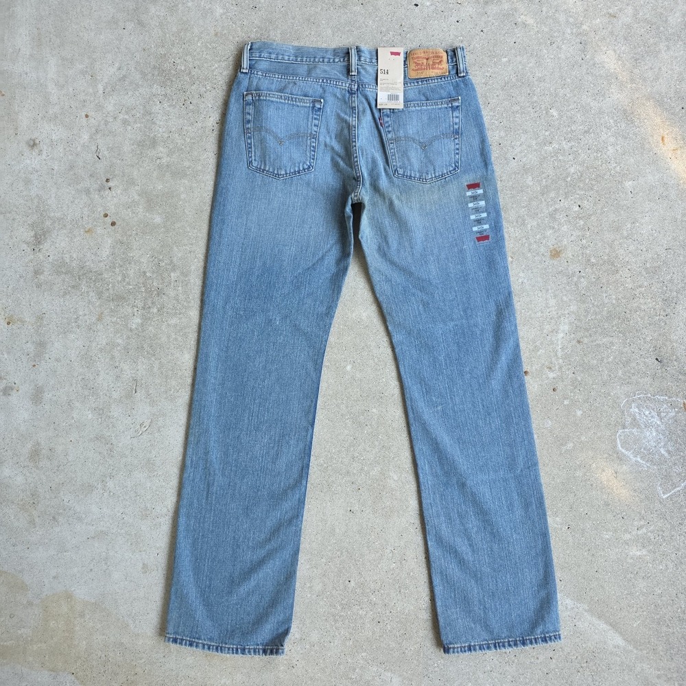 Levis 514 Straight Fit Jeans Size 34x34‎ Light Wash Blue NWT Grunge 100% Cotton